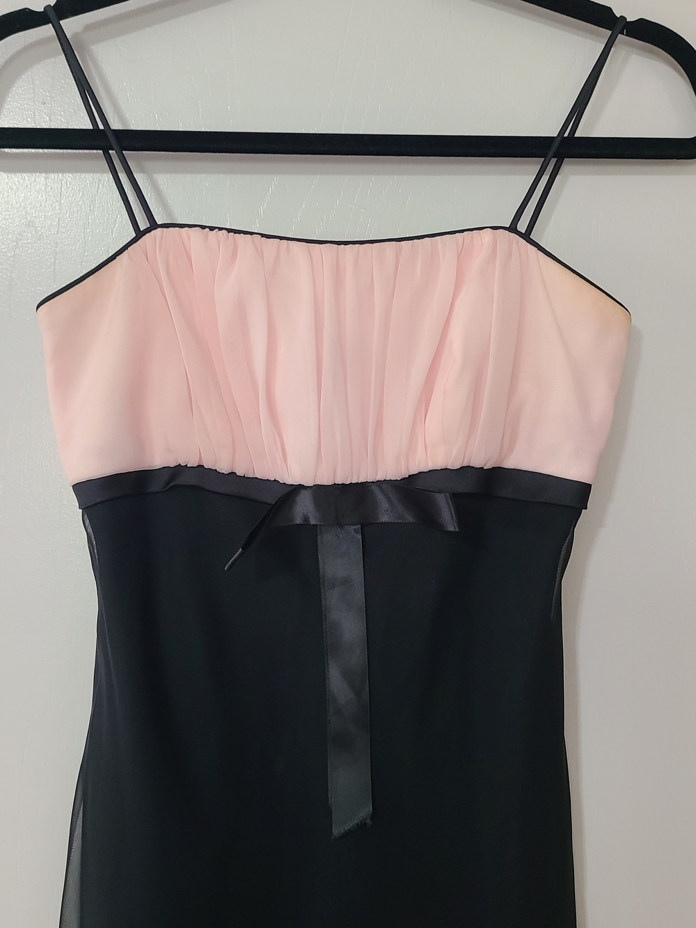 Betsy & Adam Black and Light Pink Spaghetti Strap Evening Dress